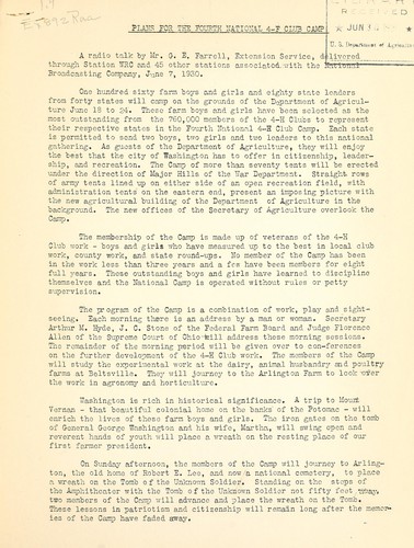 Plans for the fourth national 4-F club camp