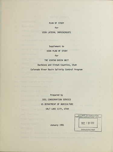 Plan of study for USDA lateral improvements
