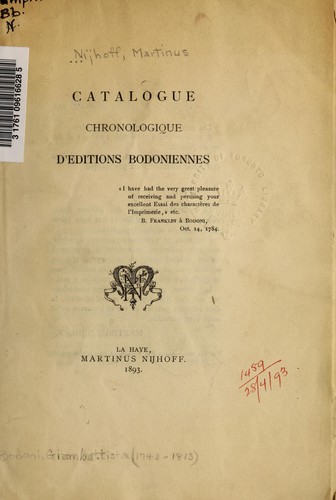 Catalogue chronologique d'éditions Bodoniennes