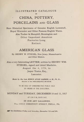 China, pottery, porcelains and glass; American glass