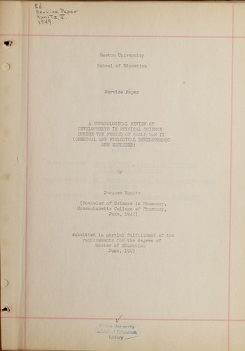 A chronological review of developments in physical science during the period of World War II.(Chemical and biological developments are excluded)