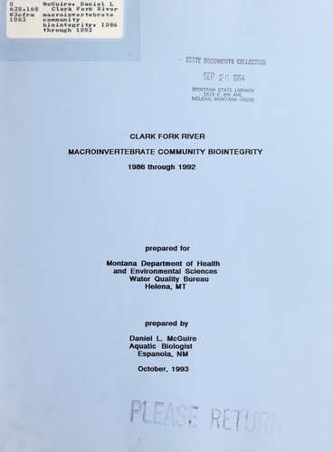Clark Fork River macroinvertebrate community biointegrity, 1986 through 1992