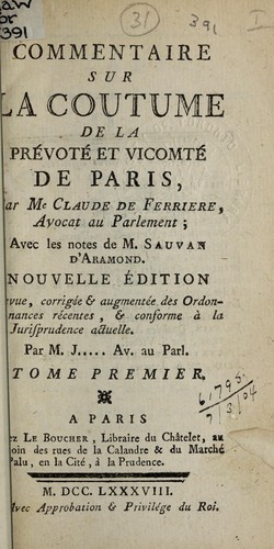 Commentaire sur la coutume de la prévoté et vicomté de Paris