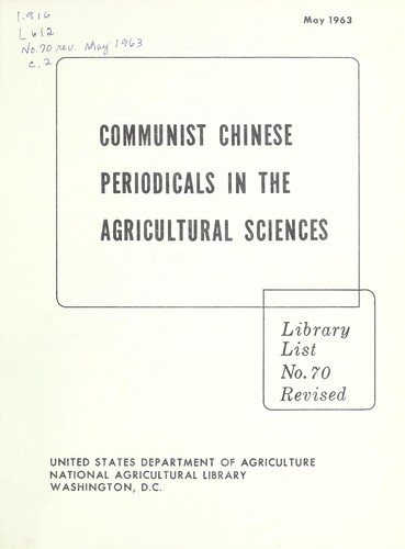 Communist Chinese periodicals in the agricultural sciences