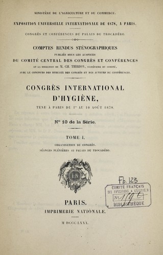 Congrès international d'hygiène, tenu à Paris du 1er au août 1878