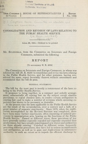 Consolidation and revision of laws relating to the Public Health Service
