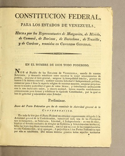 Constitucion federal, para los estados de Venezuela