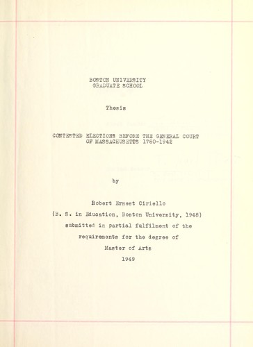 Contested elections before the general court of Massachusetts, 1780-1942