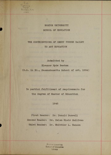 The contributions of Henry Turner Bailey to art education