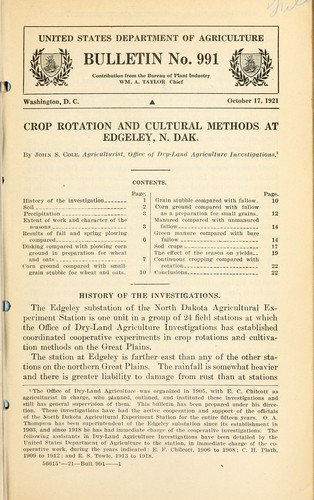 Crop rotation and cultural methods at Edgeley, N. Dak