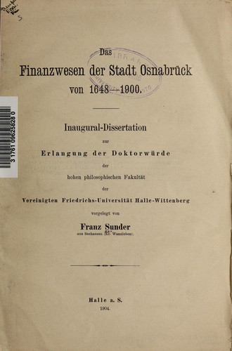 Das Finanzwesen der Stadt Osnabrück von 1648-1900
