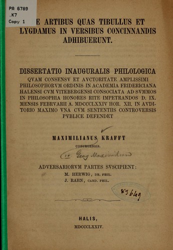 De artibus quas Tibullus et Lygdamus in versibus concinnandis adhibuerunt ...