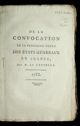 De la convocation de la prochaine tenue des E tats ge ne raux en France