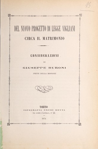 Del nuovo progetto di legge Vigliani circa il matrimonio