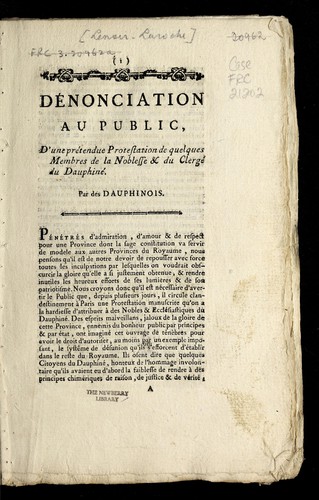 De nonciation au public, d'une pre tendue protestation de quelques membres de la noblesse & du clerge  du Dauphine