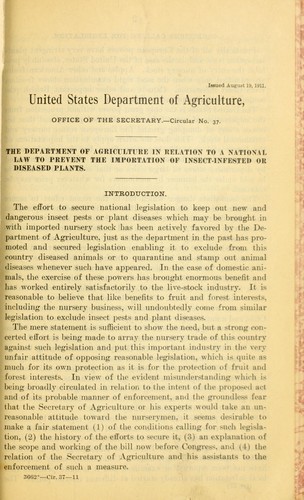 The Department of Agriculture in relation to a national law to prevent the importation of insect-infested or diseased plants