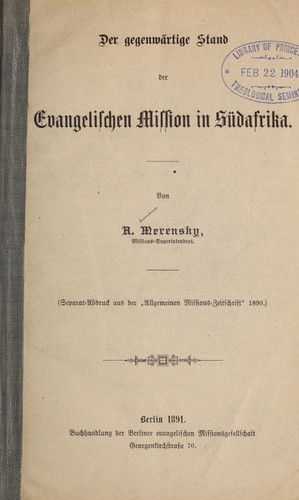 Der gegenwärtige stand der evangelischen mission in Südafrika