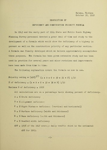 Description of Defiency and Construction Priority Formula