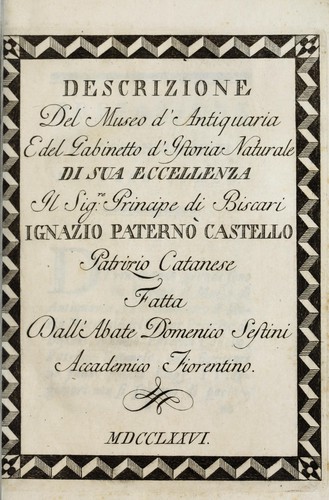Descrizione del museo d'antiquaria e del gabinetto d'istoria naturale di Sua Eccellenza il sig