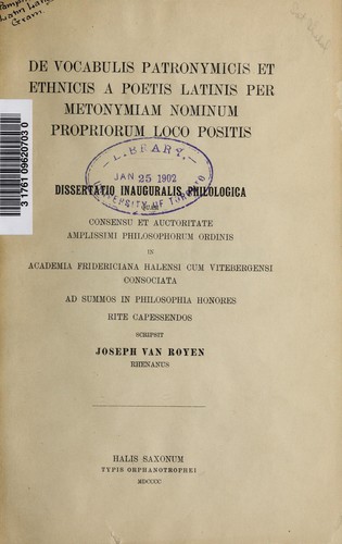 De vocabulis patronymicis et ethnicis a poetis latinis per metonymiam nominum propriorum loco positis