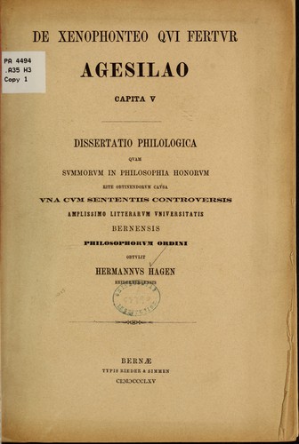 De Xenophonteo qvi fertvr Agesilao, capita V ...