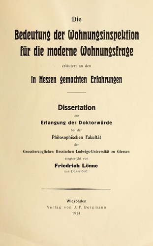 Die Bedeutung der Wohnungsinspektion fu r die moderne Wohnungsfrage erla utert an den in Hessen gemachten Erfahrungen