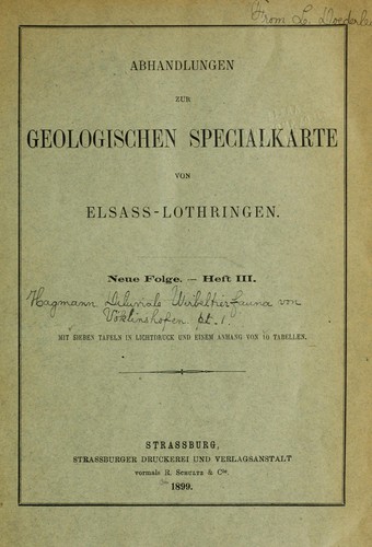 Die diluviale Wirbeltierfauna von Vöklinshofen (Ober-Elsass). I.- t. ...
