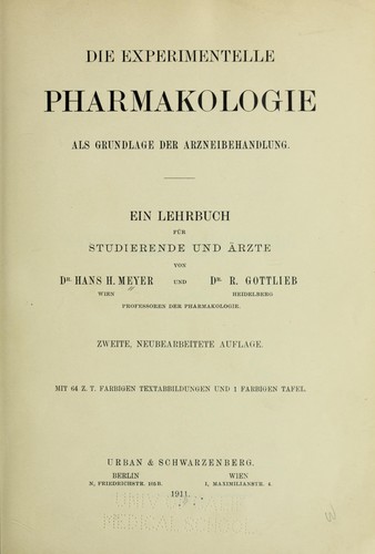 Die experimentelle pharmakologie als grundlage der arzneibehandlung