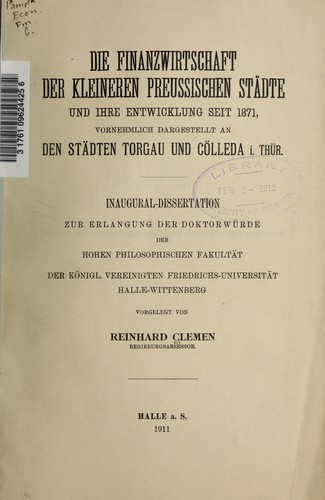 Die Finanzwirtschaft der kleineren preussischen Städte