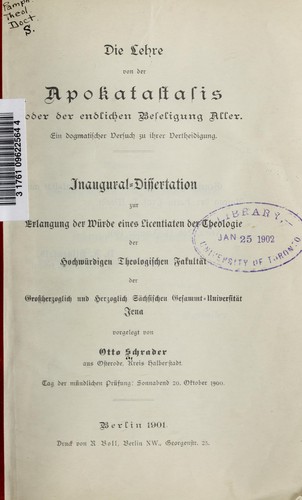 Die Lehre von der Apokatastasis