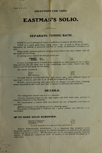 Directions for using Eastman's Solio