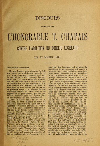 Discours contre l'abolition du Conseil Legislatis