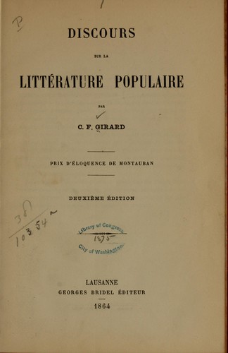 Discours sur la littérature populaire
