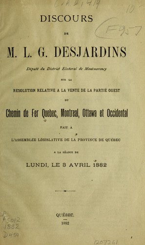 Discours sur la resolution relative a la partie ouest du chemin de fer Quebec, Montreal, Ottawa et Occidental
