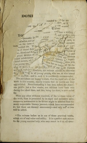 Domestic duties; or, Instructions to young married ladies, on the management of their households, and regulation of their conduct in the various relations and duties of married life