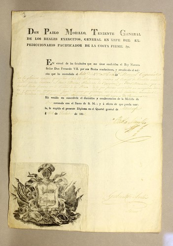 Don Pablo Morillo, teniente general de los reales exercitos, general en xefe del Expediccionario Pacificador de la Costa Firrme. &c