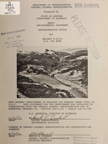 Draft environmental statement, administrative action for project F-20 (1), U.S. 191 spur