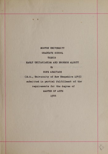 Early unitarianism and Bronson Alcott