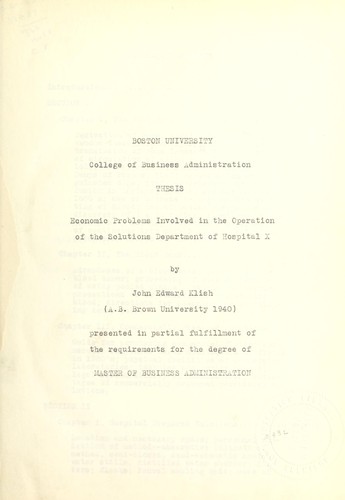 Economic problems involved in the operation of the solutions department of hospital X.