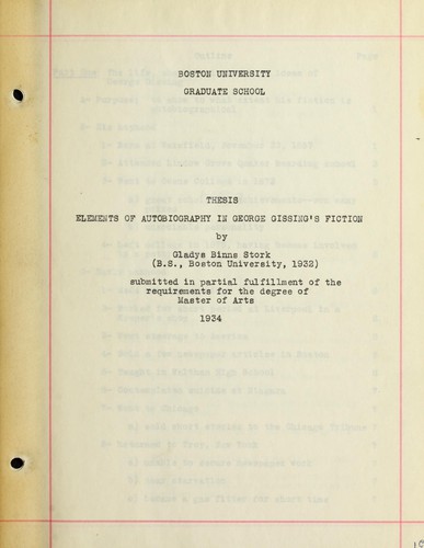 Elements of autobiography in George Gissing's fiction