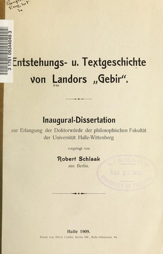 Entstehungs- u. Textgeschichte von Landors "Gebir."