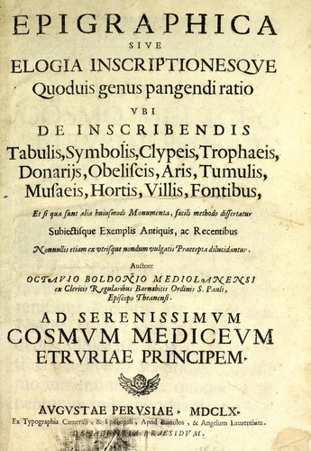 Epigraphica, siue, Elogia inscriptionesque quoduis genus pangendi ratio