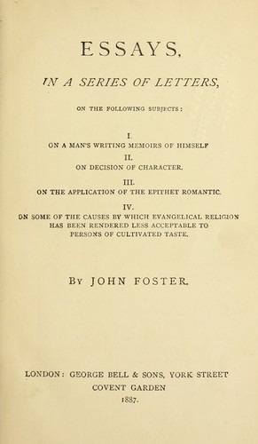 Essays, in a series of letters, on the following subjects