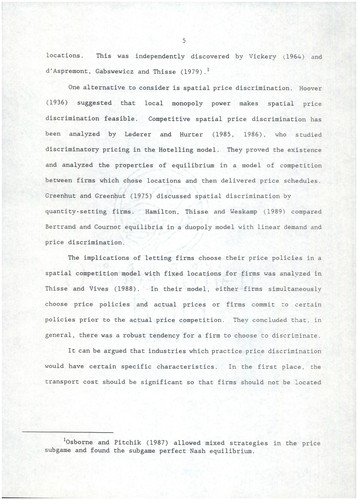 Essays on competitive spatial price discrimination