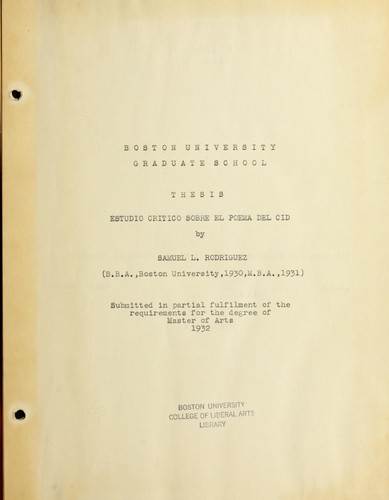 Estudio critico sobre el poema del Cid ..