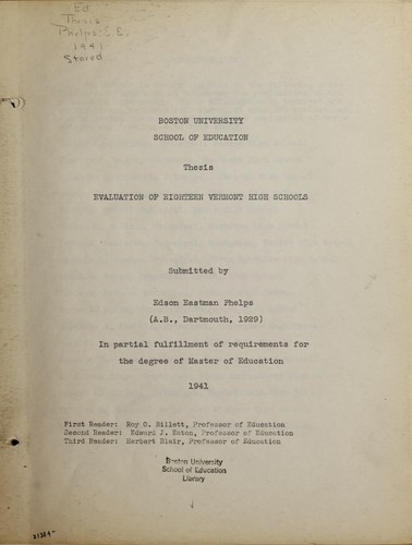Evaluation of eighteen Vermont high schools