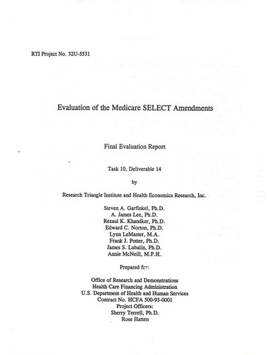 Evaluation of the Medicare SELECT amendments