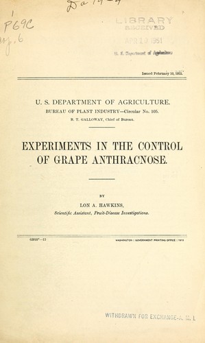 Experiments in the control of grape anthracnose