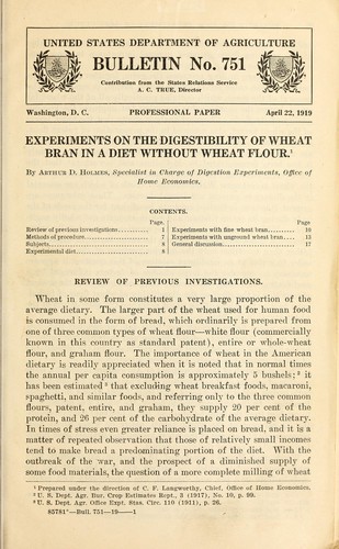 Experiments on the digestibility of wheat bran in a diet without wheat flour