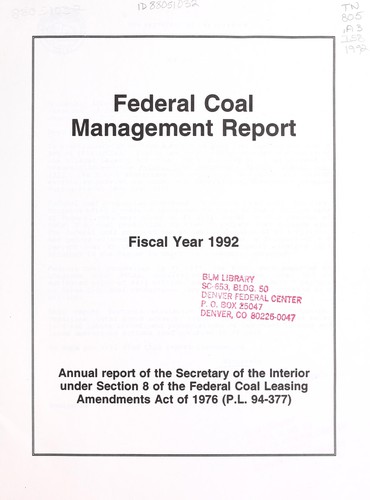 Federal coal management report : Fiscal Year 1992